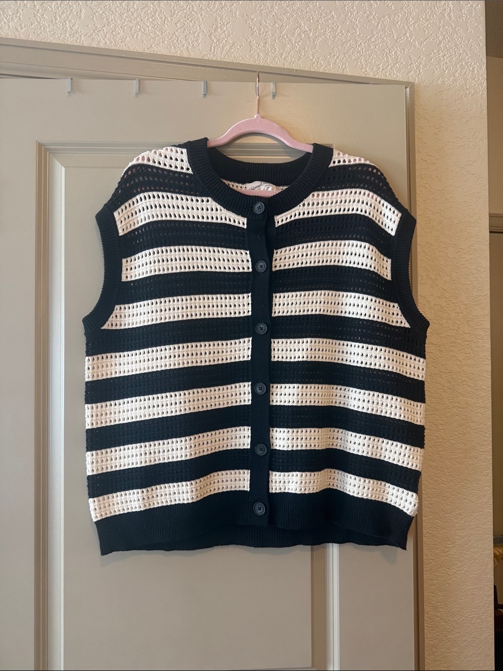 Universal Thread Black and White Striped Knit Button-Front Vest